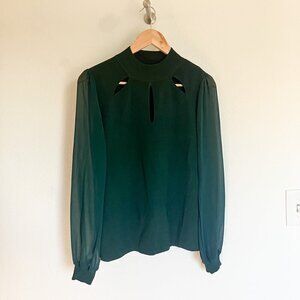 INC International Concepts Forrest Green Ribbed Sweater Stretchy Sheer Sleeves